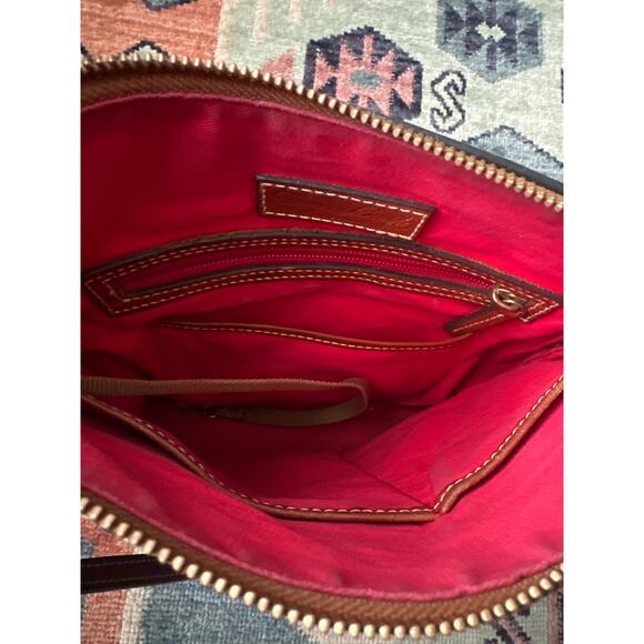 Dooney & Bourke Black Pebbled Leather Crossbody Bag – 11” Wide Black & Tan Purse - Picture 6 of 10